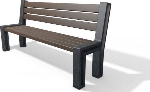 Sitzbank BADEN mit Lehne, schwarz-braun, 1.95 m lang, 56 cm breit, 95 cm hoch