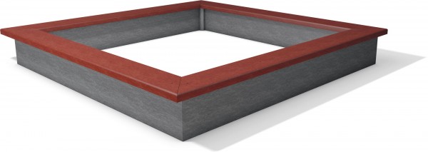 Sandkasten DACHS 1, grau-rot, 200 cm lang, 200 cm breit, 27 cm hoch