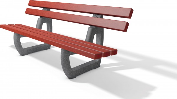 Sitzbank LENZBURG mit Lehne, grau-rot, 2.00 m lang, 70 cm breit, 80 cm hoch